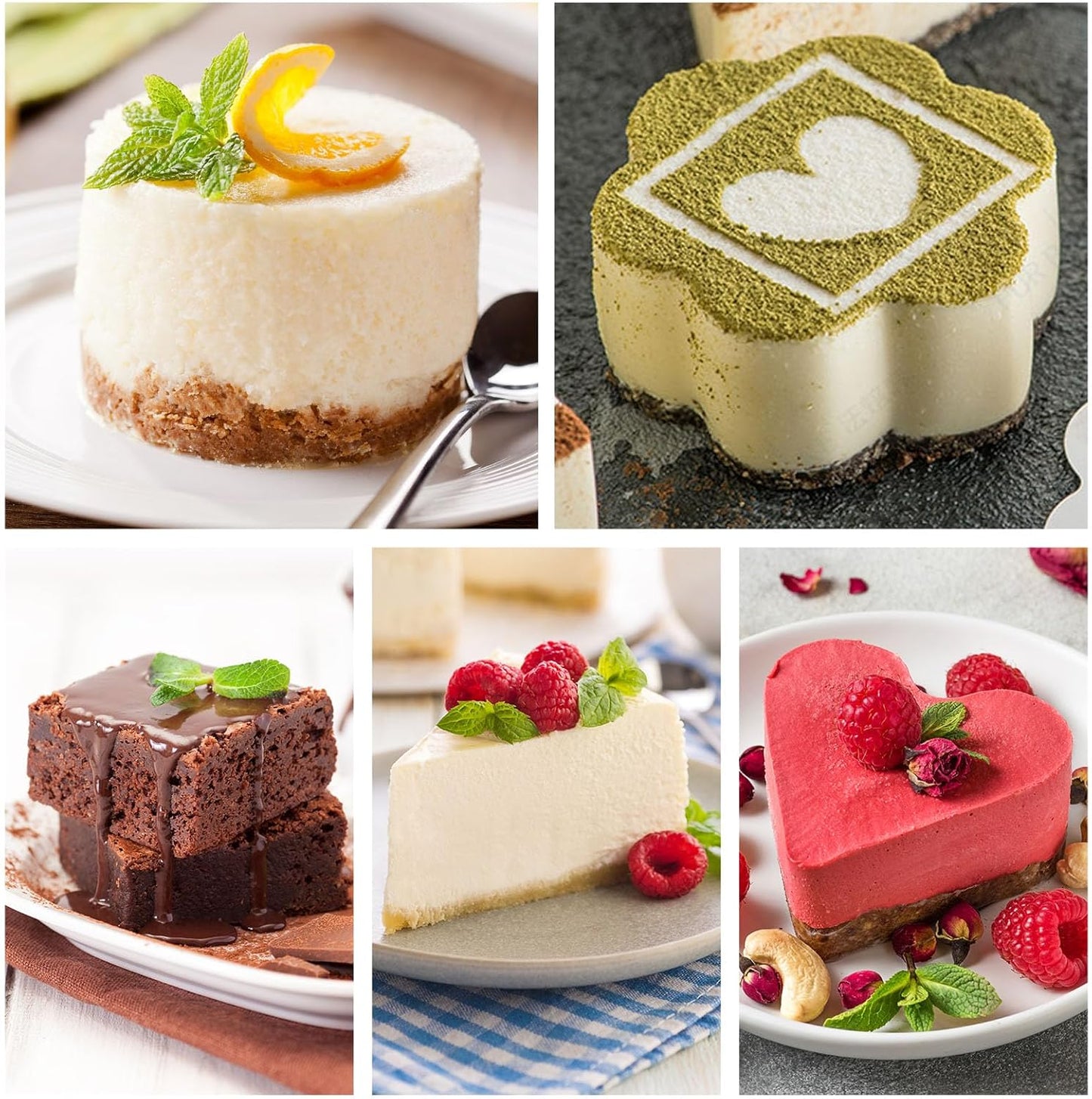 Set of 5 Cake Ring Mold, Stainless Steel 3” Dessert Food Molds with Pushers, Food Cooking Rings for Tuna Tartare, Pancake, Rice