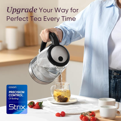 Electric Kettle, No Plastic Filter & Spout, 1.7L Tea Kettle & Hot Water Boiler for Coffee & Tea, Water Heater & Teapot, Automatic Shut Off, Borosilicate Glass, Black, 1500W