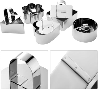 Set of 5 Cake Ring Mold, Stainless Steel 3” Dessert Food Molds with Pushers, Food Cooking Rings for Tuna Tartare, Pancake, Rice