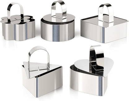 Set of 5 Cake Ring Mold, Stainless Steel 3” Dessert Food Molds with Pushers, Food Cooking Rings for Tuna Tartare, Pancake, Rice