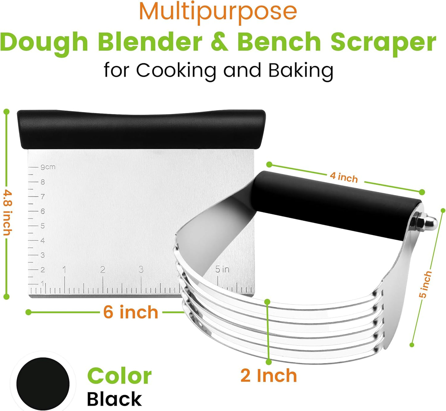 Dough Blender & Pastry Cutter Tool, Stainless Steel Pastry Blender & Bench Scraper for Pizza, Nut, Pie - Multipurpose Dough Cutter & Scraper Tool for Baking with Soft Grip Handles - Black