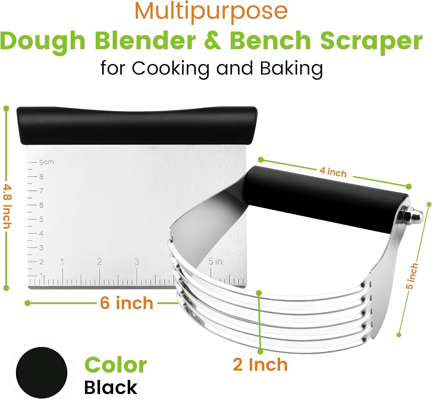 Dough Blender & Pastry Cutter Tool, Stainless Steel Pastry Blender & Bench Scraper for Pizza, Nut, Pie - Multipurpose Dough Cutter & Scraper Tool for Baking with Soft Grip Handles - Black